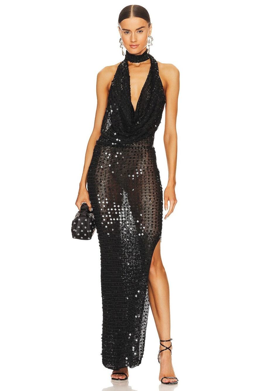Aya Muse Bellico Sequined Knit Maxi Dress Black - XS